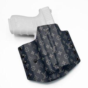 LV monogram Pancake OWB KYDEX Holster for Glock 19 with Olight PL-3 weapon light.