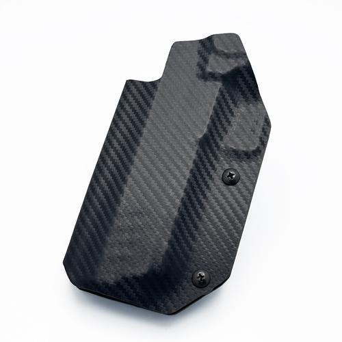 Left-handed OWB KYDEX holster for Springfield Armory 1911 DS Prodigy 5", featuring a Black Carbon Fiber Pattern.