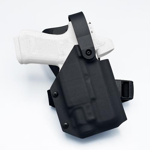 OWB Level 2 Duty KYDEX Holster with Talon Retention System Duty Drop and Leg Strap for Glock 19 Trijicon SRO with Streamlight TLR-8