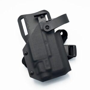ซองพกนอก KYDEX ถนัดขวา สำหรับ Glock 19 ติดไฟฉาย TLR-8 ระบบล็อค Level 2 ปลดด้วยนิ้วโป้ง สีดำ
