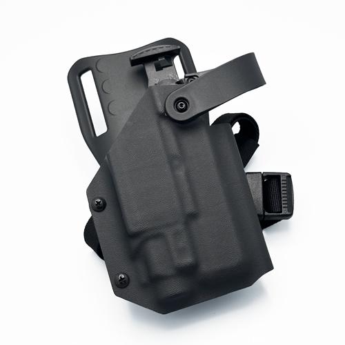 ซองพกนอก KYDEX ถนัดขวา สำหรับ Glock 19 ติดไฟฉาย TLR-8 ระบบล็อค Level 2 ปลดด้วยนิ้วโป้ง สีดำ