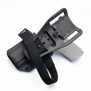 Back view of SIG Sauer P320 KYDEX Holster showing TRS Duty Drop UBL and 1-inch nylon thigh strap