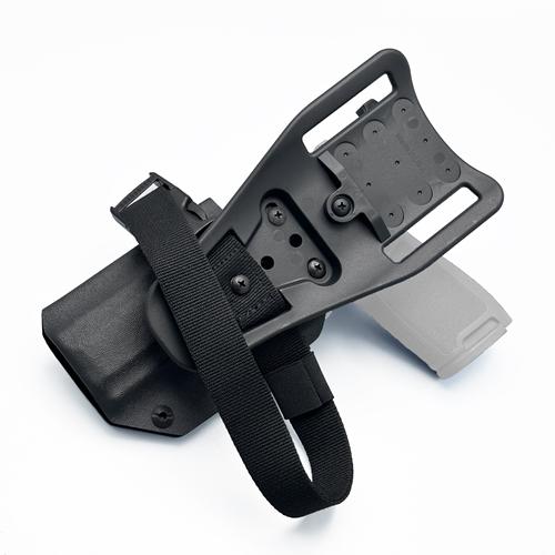 Back view of SIG Sauer P320 KYDEX Holster showing TRS Duty Drop UBL and 1-inch nylon thigh strap