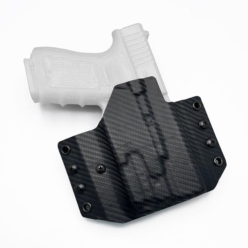 Carbon fiber OWB pancake glock 19 baldr s holster (ซองพกนอก KYDEX แบบ Pancake ลายคาร์บอน ไฟเบอร์ สีดำ สำหรับ Glock 19 ติดไฟฉาย Olight Baldr S)
