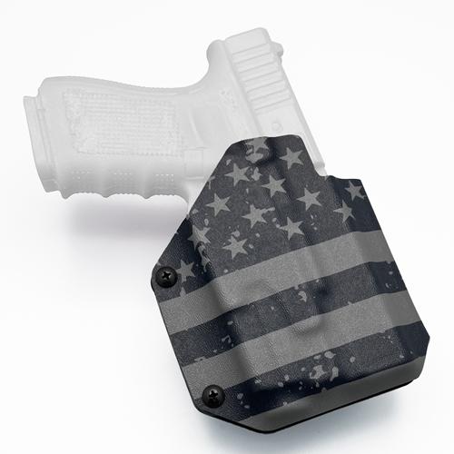 OWB glock 19 baldr s holster in distressed US flag pattern (ซองพกนอก KYDEX สำหรับ Glock 19 Olight Baldr S ลายธงชาติอเมริกา