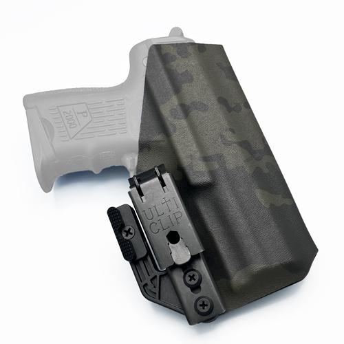 Heckler & Koch P2000SK IWB KYDEX holster in MultiCam Black pattern, featuring an UltiClip XL and Modwing