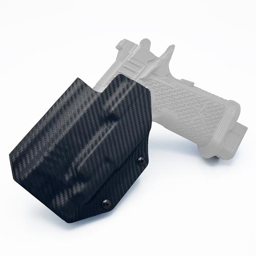Left-handed OWB KYDEX holster in carbon fiber for Staccato P with Olight PL-3 (ซองปืนพกนอก KYDEX ถนัดซ้าย Staccato P ติดไฟฉาย Olight PL-3)